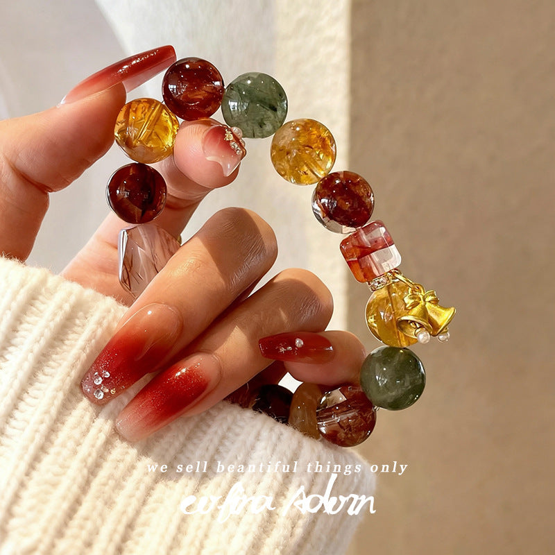 Natural Multi-Color Crystal Bracelet with Golden Bell Charm - Wealth & Good Luck Talisman - Mixed Gemstone Energy Beads for Women