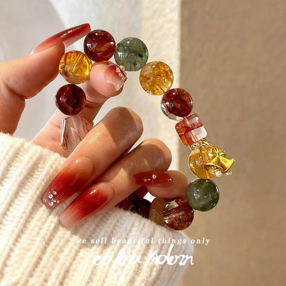 Natural Multi-Color Crystal Bracelet with Golden Bell Charm - Wealth & Good Luck Talisman - Mixed Gemstone Energy Beads for Women