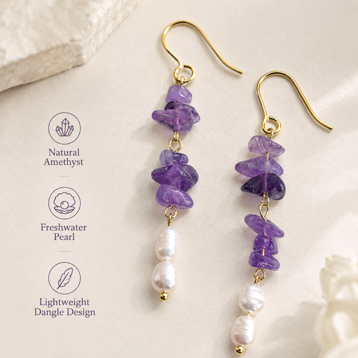 Amethyst & Pearl  Dangle Earrings