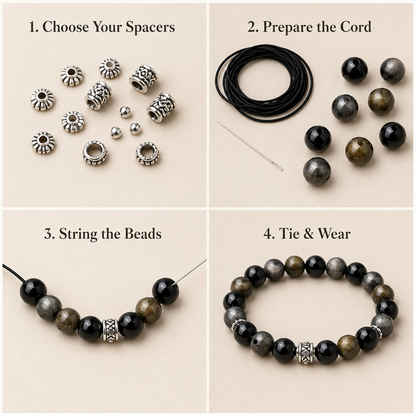 Natural Obsidian Beads: Golden, Silver & Black Sheen | DIY Accent Beads