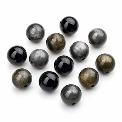 Natural Obsidian Beads: Golden, Silver & Black Sheen | DIY Accent Beads
