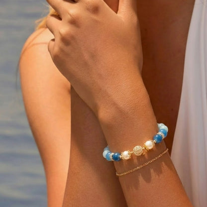 Aquamarine Blue Agate Bracelet  on the arm