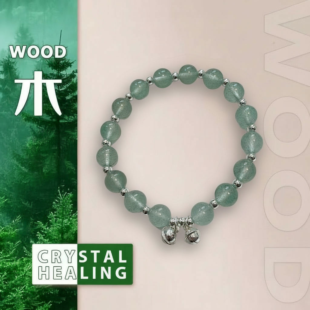 Green Aventurine Double-Layer Healing Bracelet with Silver Bells