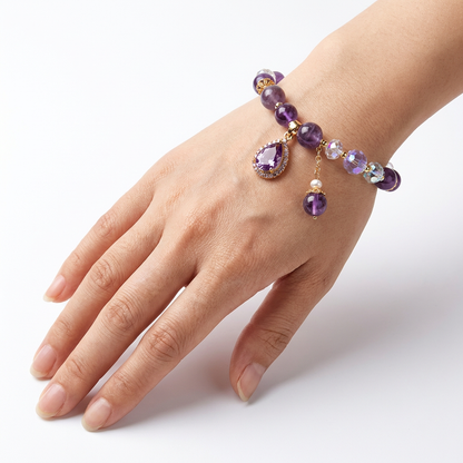 Natural Amethyst Teardrop Crystal Bracelet - Elegant Purple Gemstone Charm - Mori Style Handmade Jewelry, Romantic Gift for Her