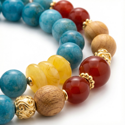 Turquoise Blue, Red Agate & Honey Amber Crystal Bracelet