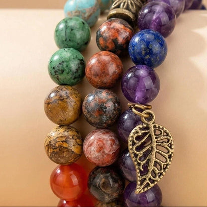 Rainbow Gemstone Bracelet Set — Tree of Life Charm